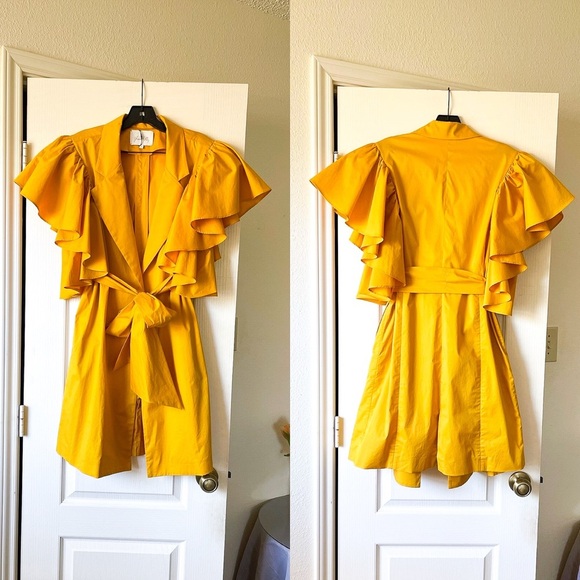 Johanna Ortiz Tulip Evolution Jacket Dress Ruffle Yellow Wrap Dandelion 2 EUC - Picture 2 of 7